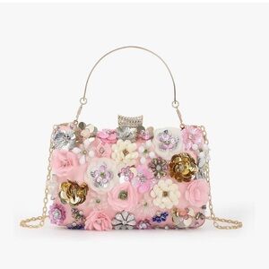 Floral Embellished Pink Handbag